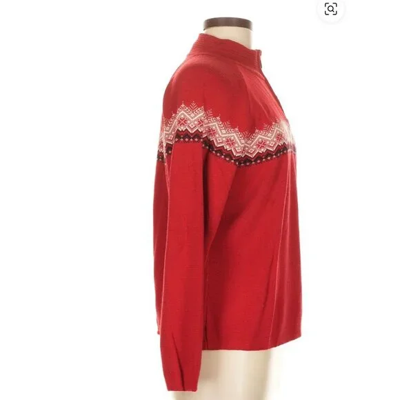 Dale of Norway Classic Pullover Sweater Women's XL 1/4 zip Red White Black - Picture 10 of 14